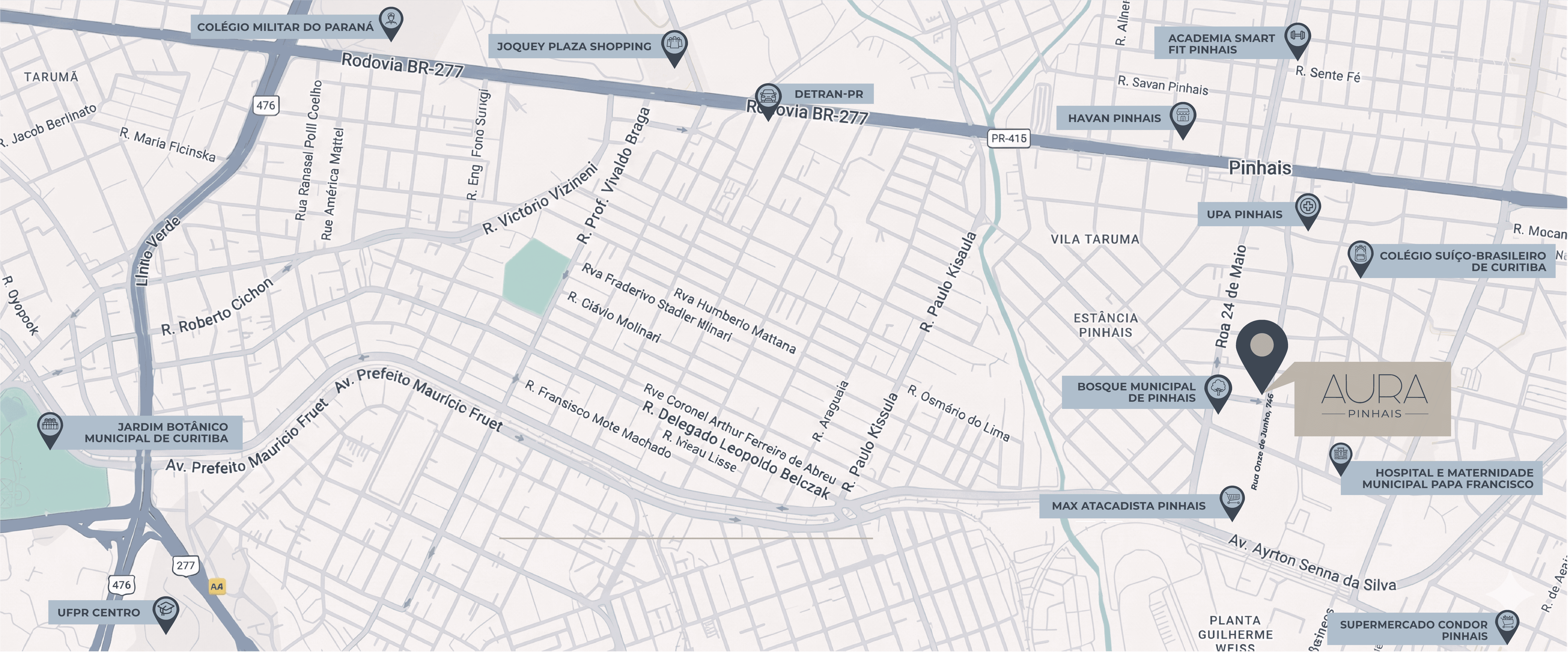 Mapa de localização do Aura Pinhais